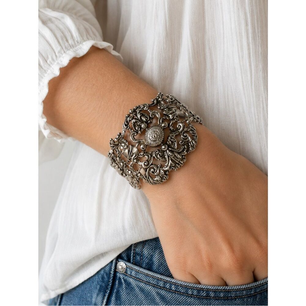 1940's Coro Pegasus Silver Tone Roco Style Link Bracelet